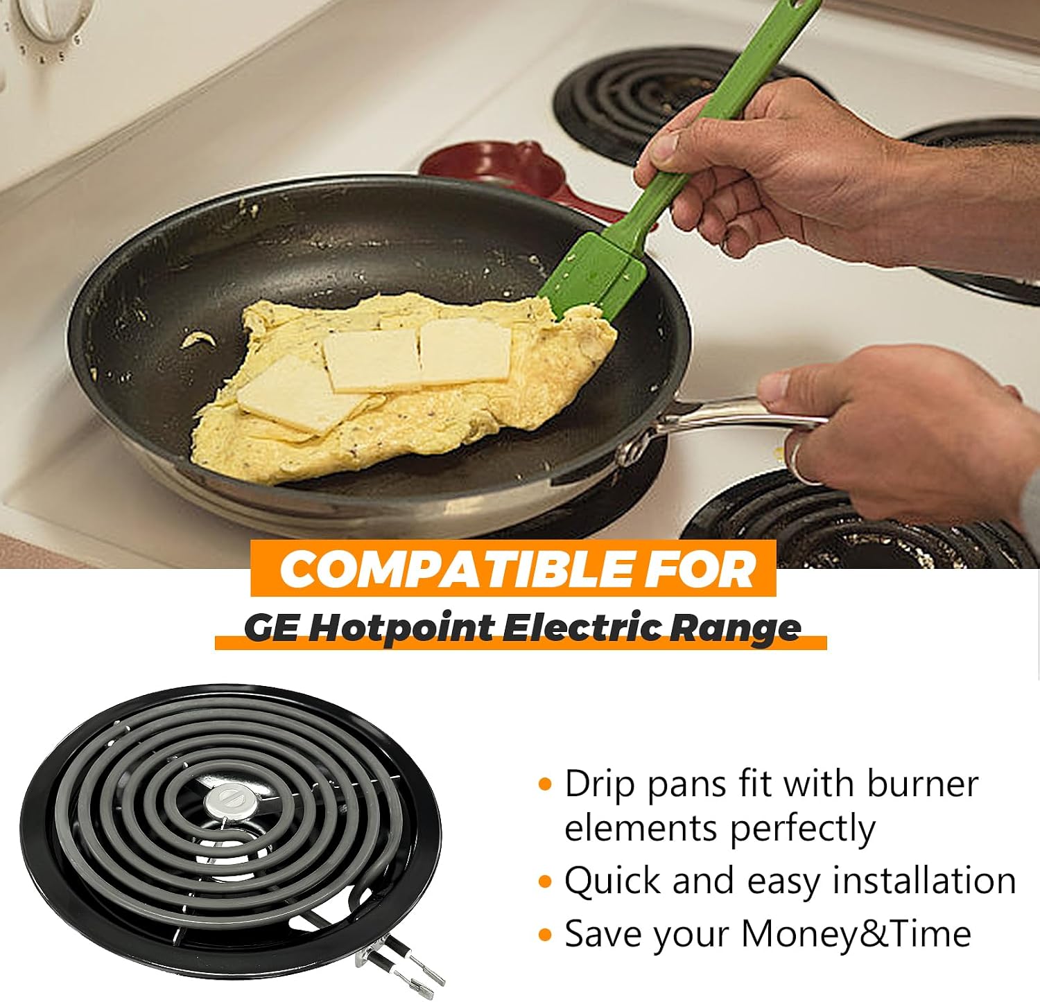 WB31M19 WB31M20 Porcelain Drip Pans by Blutoget - Compatible for GE Hotpoint Range Cooktop -Includes 3 6-Inch and 1 8-Inch Pans -4 Pack (Black Porcelain)- Stove Drip Pans for 3 Small Burners & 1 Large